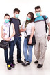 Photo : teenagers with protection masks teenagers with protection masks
