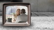 business life footage on a 3D television in the street