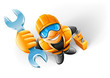 service man worker with key in the arm service man worker with key in the arm