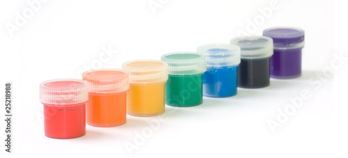 Foto: Watercolors in a line on white background Watercolors in a line on white background