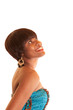 Portrait of smiling young woman looking up