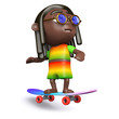 3d Rasta rides his skateboard