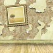 A Grunge Wall with Picture Frame and Peeling Wallpaper A Grunge Wall with Picture Frame and Peeling Wallpaper