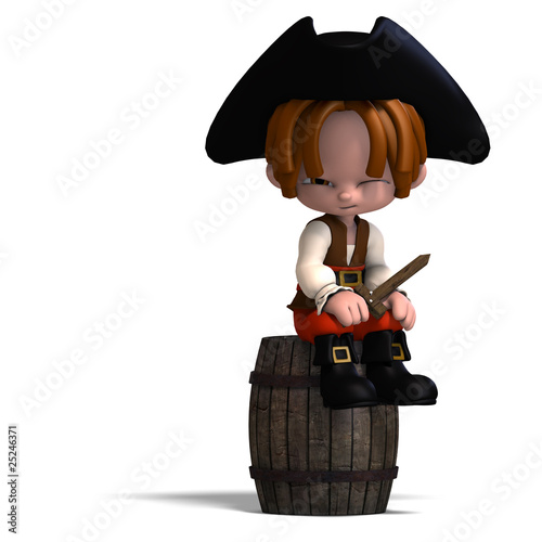 Illustration: sweet and funny cartoon pirate with hat. 3D rendering with clipp sweet and funny cartoon pirate with hat. 3D rendering with clipp