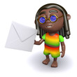 3d Rasta holds an envelope