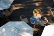 Outdoor coffee table on wooden ground Outdoor coffee table on wooden ground