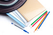 School backpack, pencils, pen, notebook .