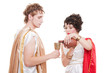 couple in greek style with wine