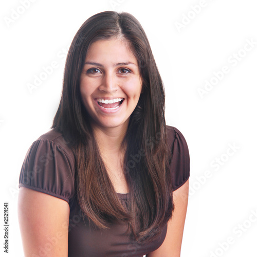 Photo: Attractive young woman laughing portrait isolated Attractive young woman laughing portrait isolated