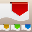 Color discount labels bent around paper edge.
