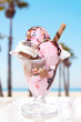Glass cup with nicely garnished ice cream