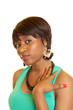 Young woman in sleeveless green top
