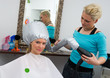 woman with soft bonnet hair dryer