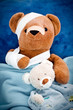 Ourson accidenté alité avec son doudou