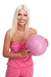Woman hold pink basketball ball