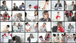 collage of businesspeople wearing boxing gloves