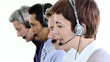 Video: close-up of a woman working in a call-center with men close-up of a woman working in a call-center with men
