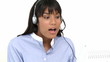 beautiful woman working with computer and headset