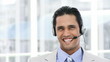 cheerful businessman with headset on