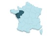 région pays de la loire sur france 3D, ombrée, détourée