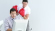 competitive business woman puching her colleague