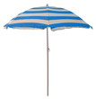 parasol de plage bleu avec piquet, vacances soleil, fond blanc