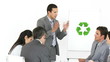 young business man explaining the concept of recycling