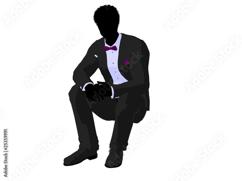 African American Wedding Groom in a Tuxedo Silhouette
