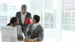 animated manager supporting his team wearing boxing gloves