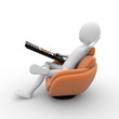 3d man with sofa and remote 3d man with sofa and remote