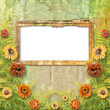 multicoloured card for greetings or invitations with bunch of fl