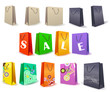 Set of shoppings bags. White, black and colorful ornated bags