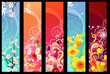 Five different colorful floral banners