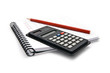 calculator notebook and pencil