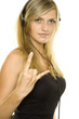 Woman listening to music and singing.