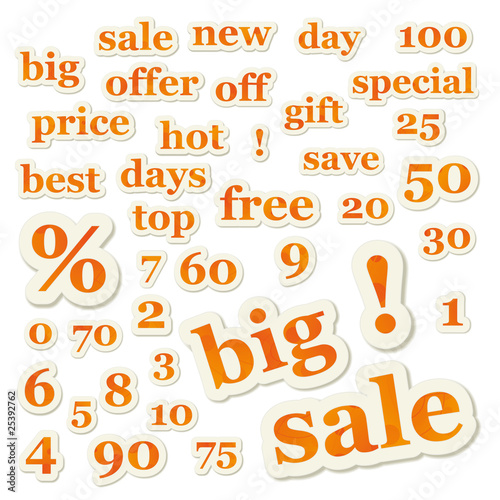 Set of vector sale signs and numbers