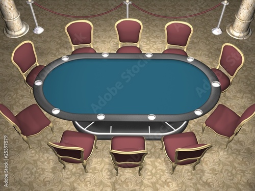 Illustration: 3D rendering of a poker table with chairs. (Perspective view) 3D rendering of a poker table with chairs. (Perspective view)