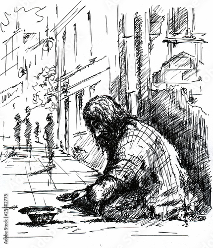 Illustration: Begger on the street. Begger on the street.