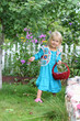 Photo: Very beautiful 3 years old girl in garden with fruits in basket Very beautiful 3 years old girl in garden with fruits in basket