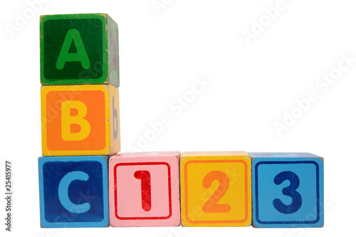Photo: abc 123 in wood block letters with clipping path abc 123 in wood block letters with clipping path