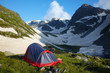 Camp wih tent  in the mountains