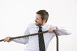 man 32yrs, buisness outfit, rope, studio