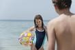 spain, mallorca, children with beach ball on beach