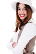 Smiling brunette model side pose
