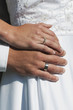 germany, bavaria, bride and groom hands with wedding rings, close-up