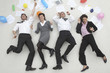 office workers side by side, celebrating, portrait, elevated view