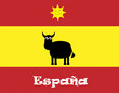 Cute Spanish Bull & Smiling Sun On Spanish Flag Vector