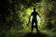 Killer with an axe in the garden