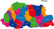Map of Kingdom of Bhutan with provinces