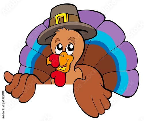 Vector: Lurking cartoon turkey in hat Lurking cartoon turkey in hat